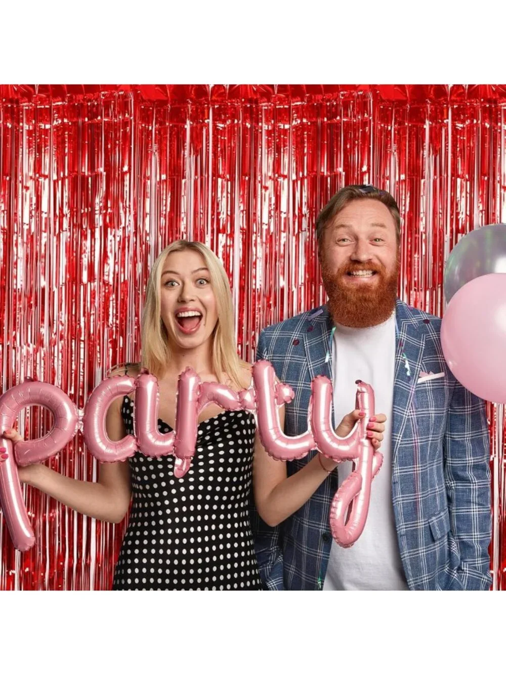 10 Pack Red Foil Fringe Curtains 3.2ft x 9.8ft for Photo Booth & Party Decor